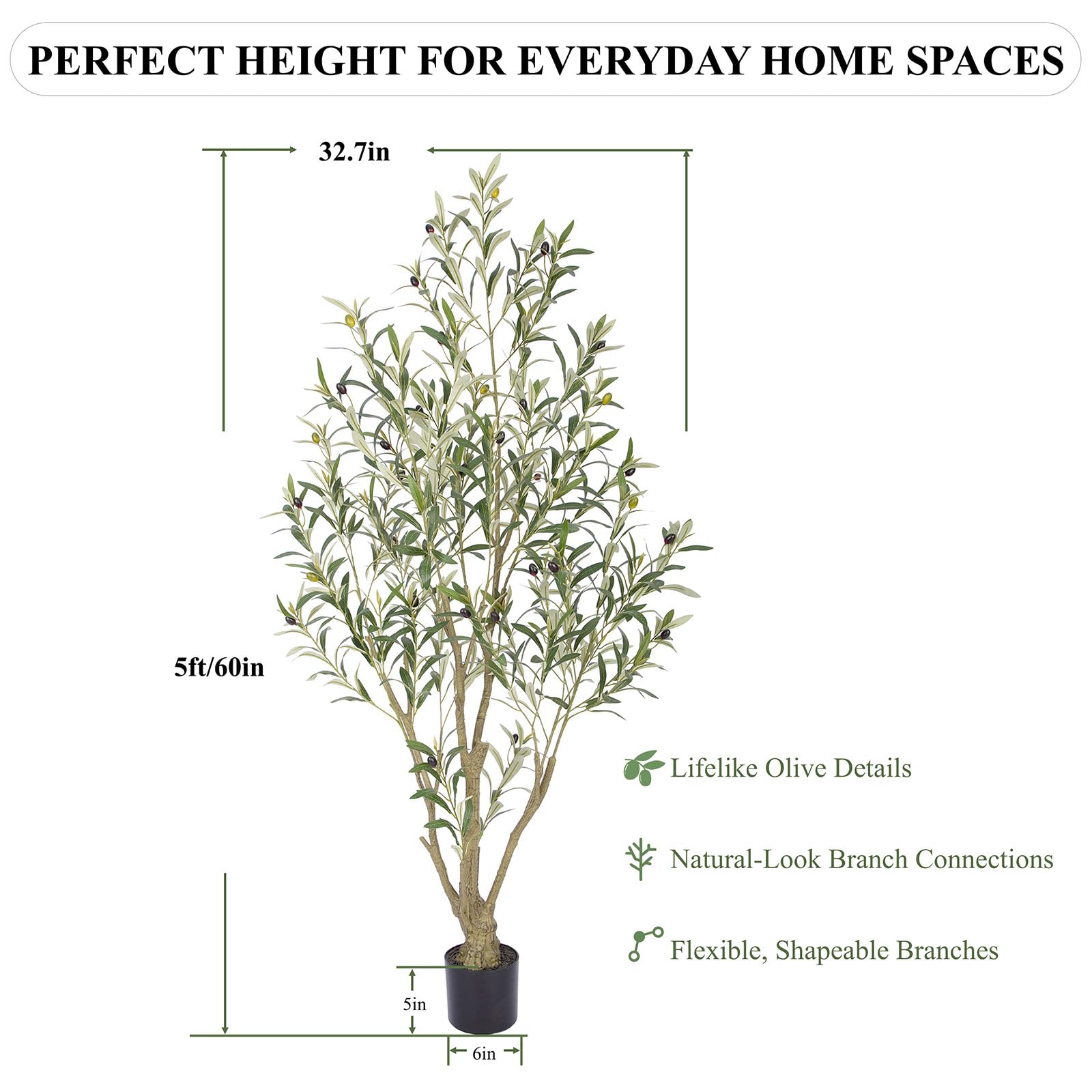 Nafresh 5ft Tall Faux Olive Tree，60in Realistic Potted Silk Artificial Olive Tree for Indoor Outdoor Living Room Bedroom Office Home Decor