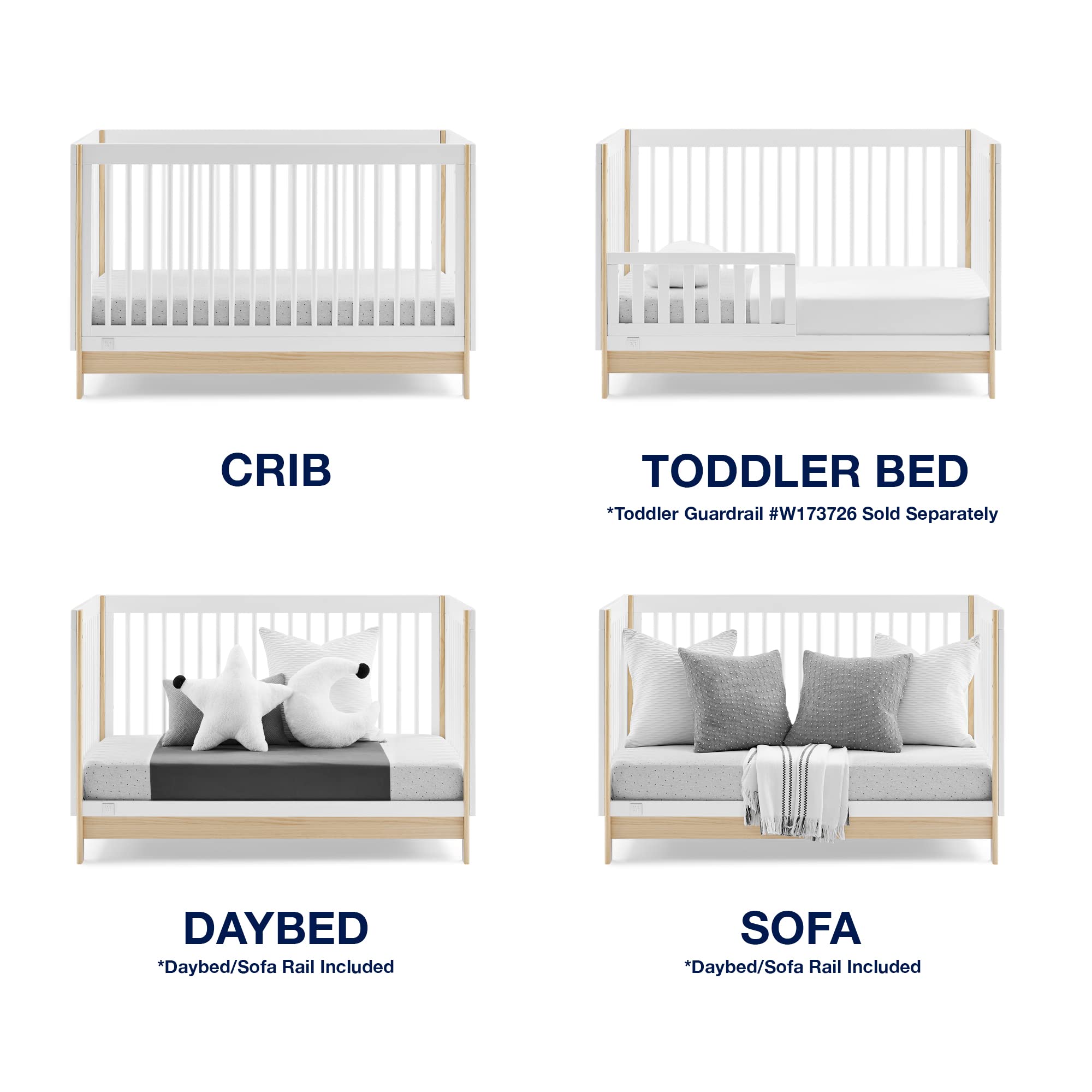 GAP babyGap Tate 4-in-1 Convertible Crib - Greenguard Gold Certified, Bianca White/Natural