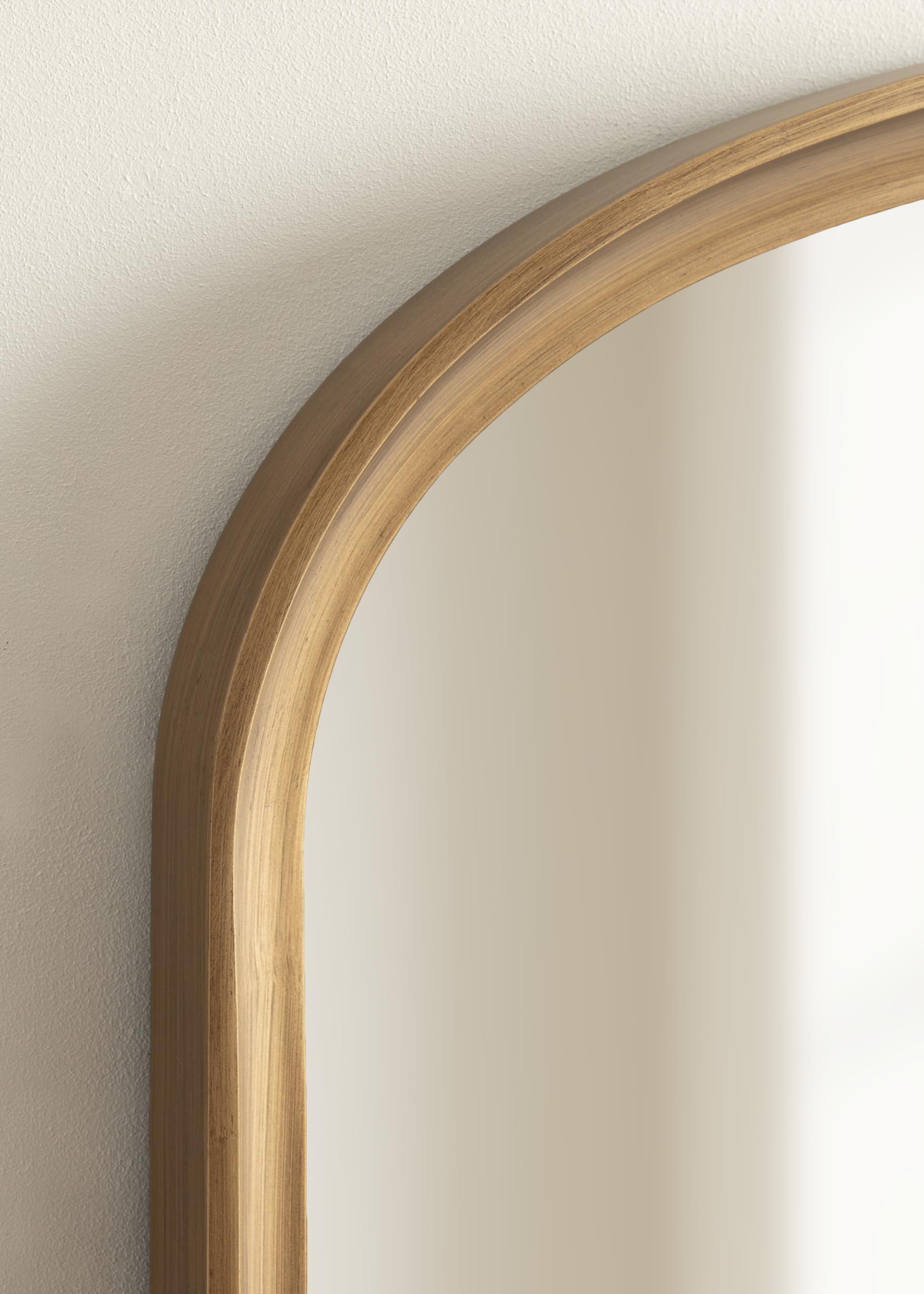 Kate and Laurel Hatherleigh Modern Arched Wooden Wall Mirror, 34 x 28, Gold, Decorative Wood Basket Arch Mirror for Use as Vanity Bathroom Accent or Living Room Mantel Decor
