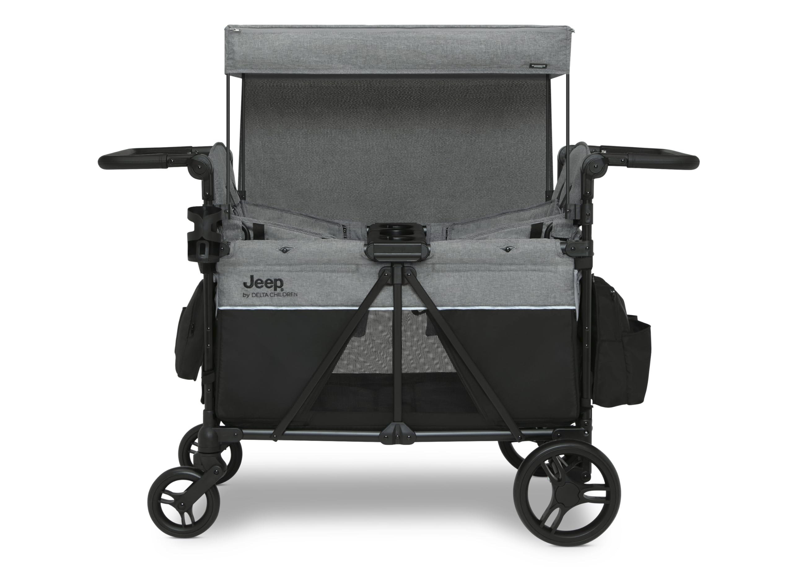 Delta Children - Jeep Aries Stroller Wagon - Premium Wagon for 2 Kids with Convertible Seats, Adjustable Push/Pull Handles, Removable Canopy & Flat Fold - Greenguard Gold Certified, Grey