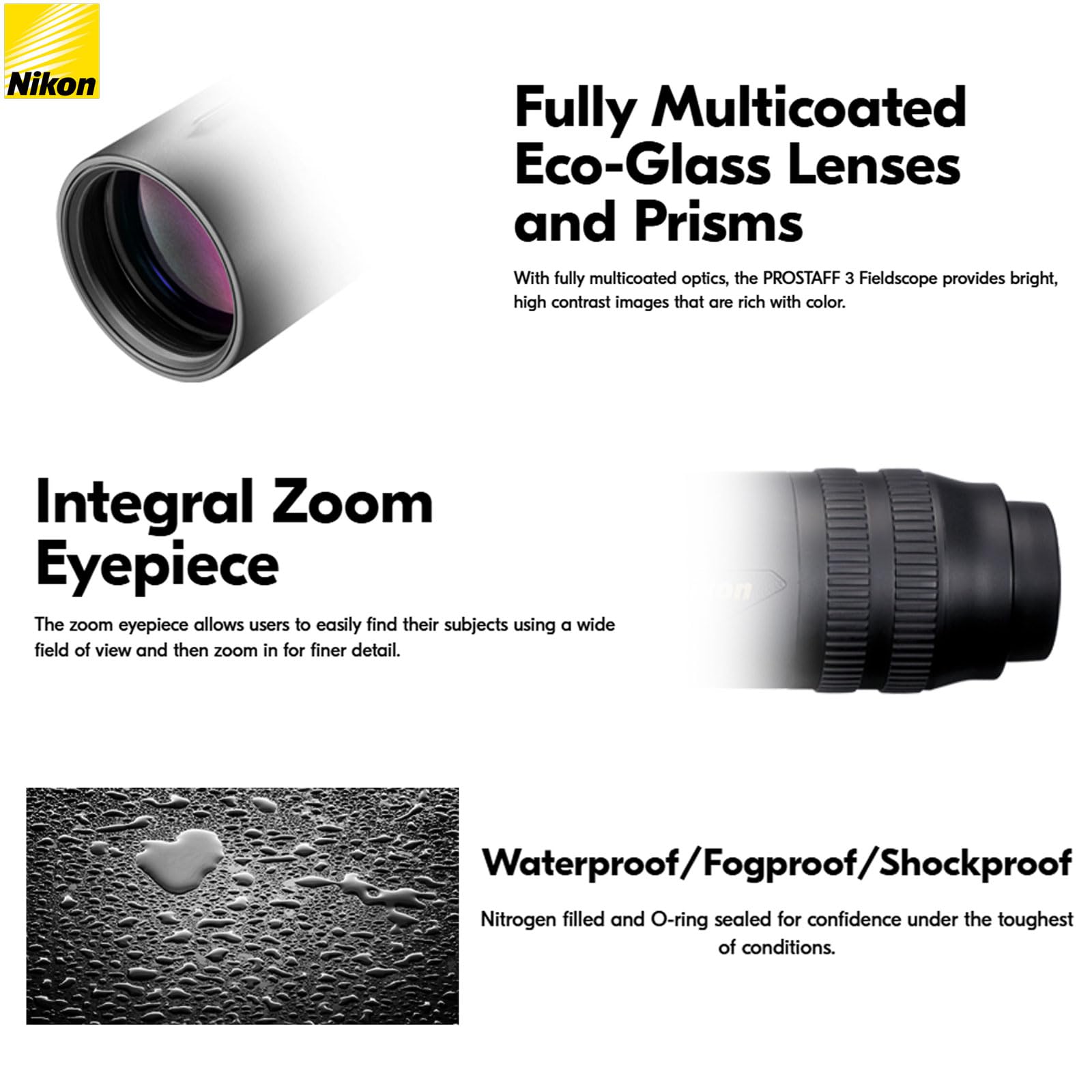 Nikon PROSTAFF 3 16-48x60mm Fieldscope Outfit | Lightweight Spotting Scope with Zoom Eyepiece, Multicoated Optics & Eco-Glass Lenses | Waterproof Fogproof Shockproof Design with Tripod & Carry Case