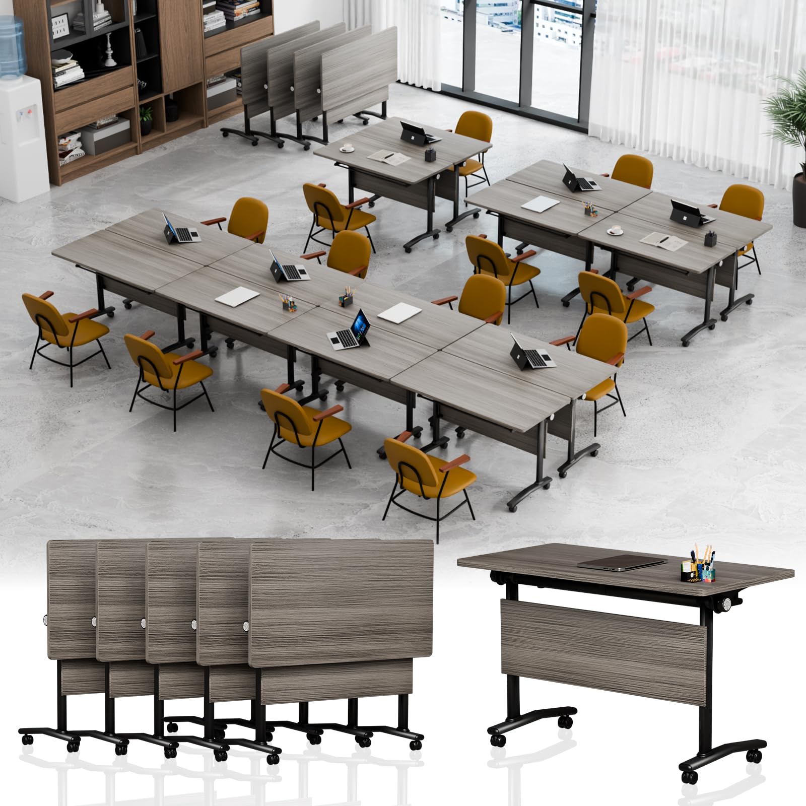 4 Pack Conference Room Tables,Mobile Folding Conference Table with Wheels,Modern Training Locking Rolling Meeting Conference Tables with Flip-Top for Office Classroom Business,6-12 Person,71IN