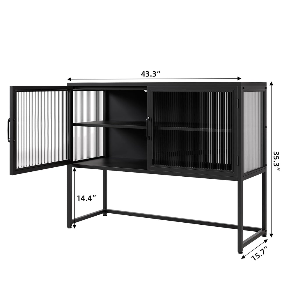 GAOMON Buffet Cabinet with Glass Doors, Sideboard Cabinet with Adjustable Shelves, Freestanding Glass Doors Storage Cabinet for Kitchen, Living Room, Dining Room, Black