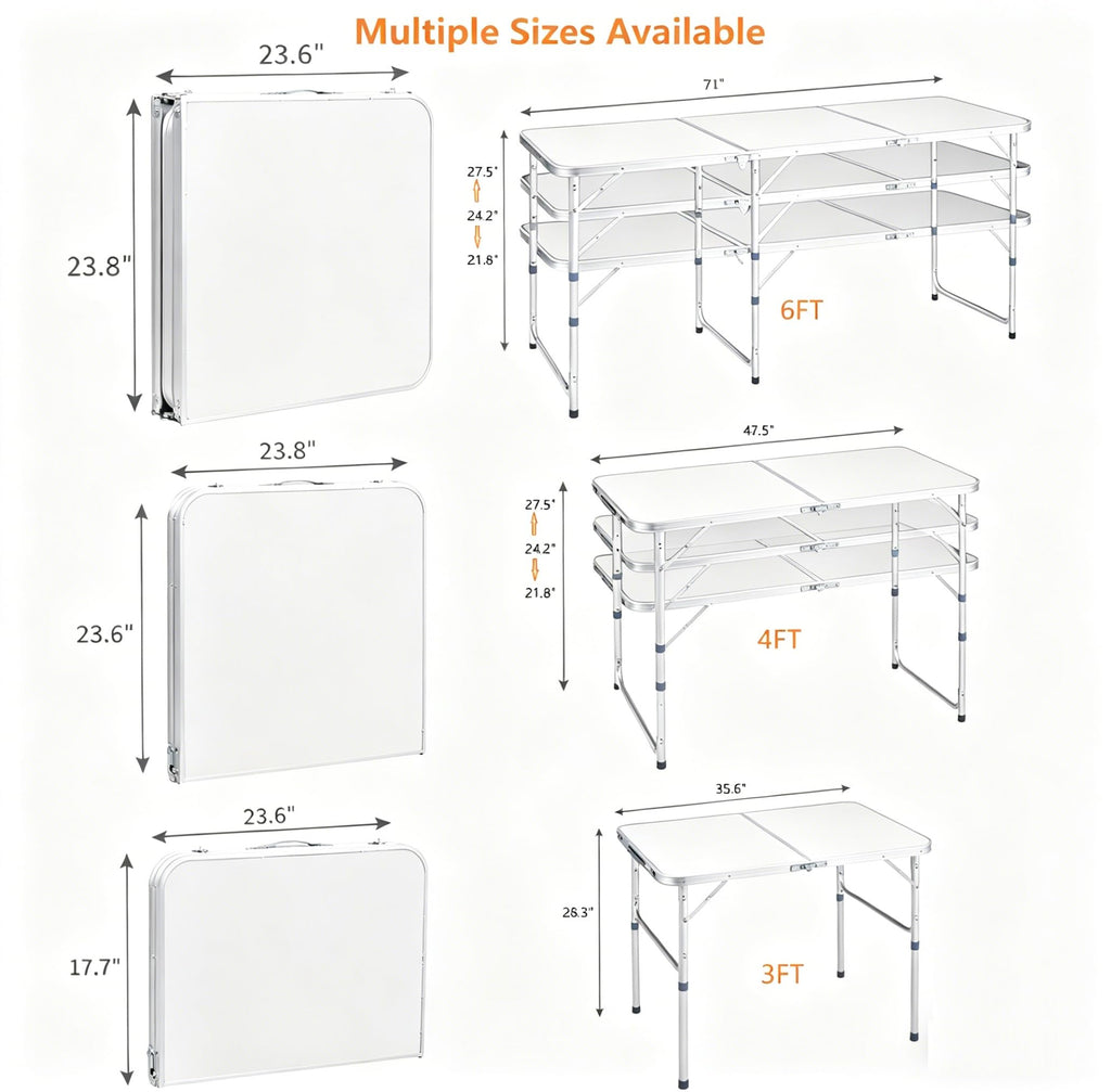 EDWINENE 3FT Folding Tables 10Pack Bulk, Portable Foldable Camping Table with Adjustable Height, Lightweight Aluminum Tables for Craft Tailgate Party Picnic Fishing Beach RV Travel Indoor Outdoor Use