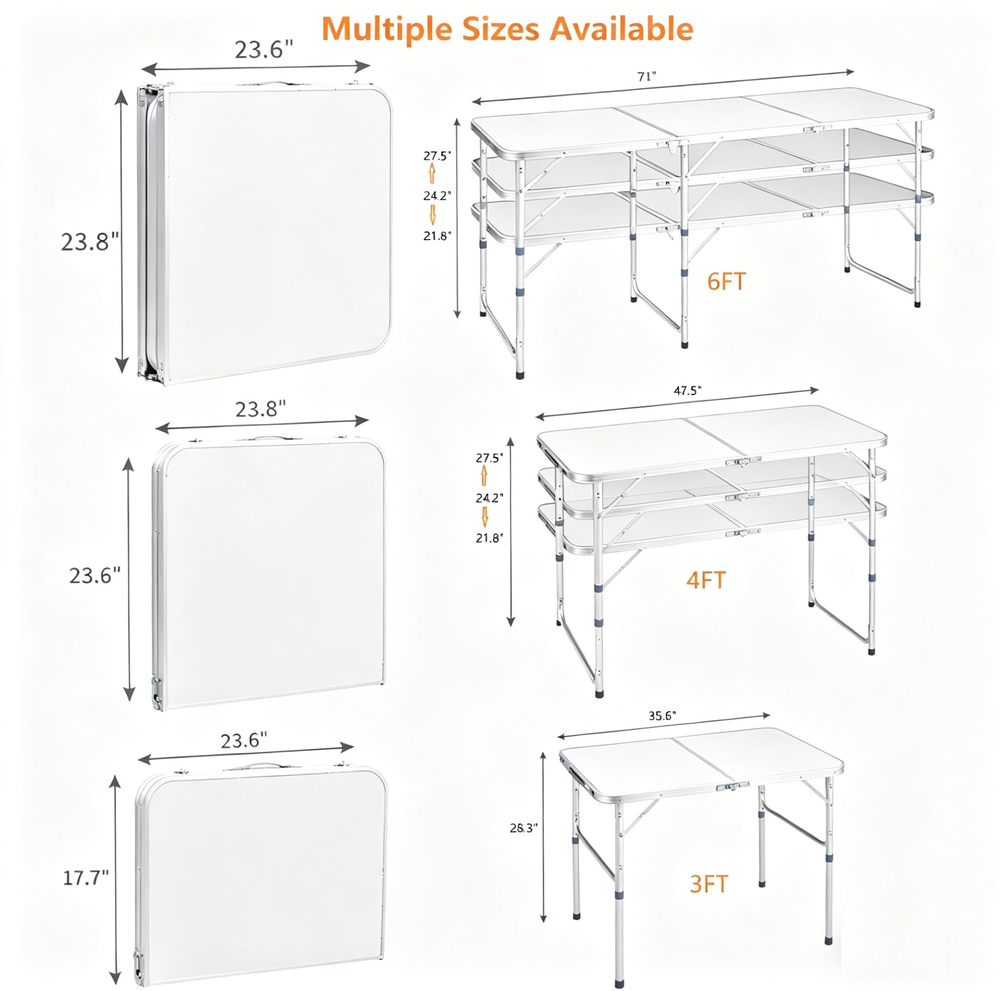EDWINENE 3FT Folding Tables 10Pack Bulk, Portable Foldable Camping Table with Adjustable Height, Lightweight Aluminum Tables for Craft Tailgate Party Picnic Fishing Beach RV Travel Indoor Outdoor Use