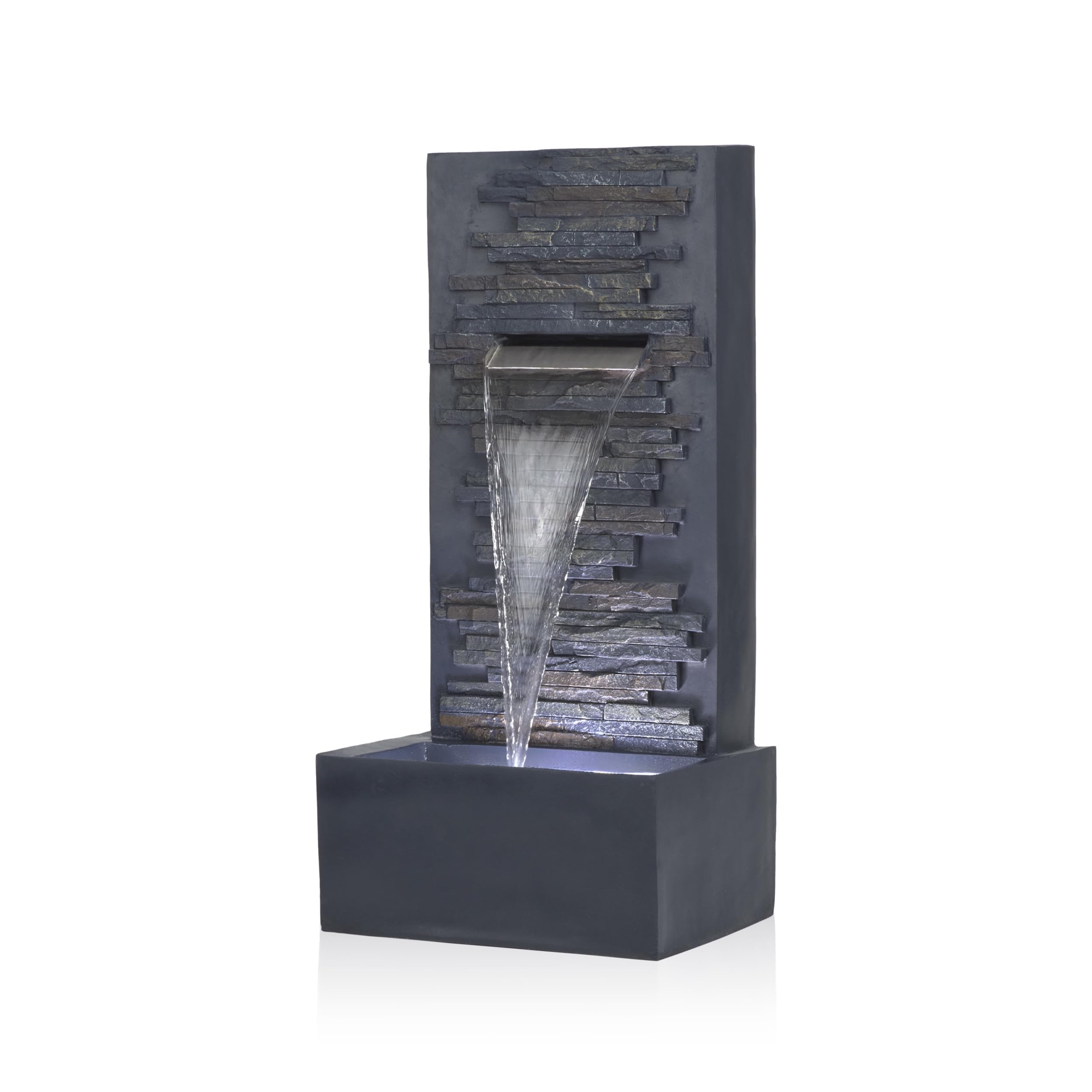 Alpine Corporation 32" Cascading Stone Wall Fountain with LED Lights – Outdoor Water Feature for Garden, Patio, Backyard & Home Decor, Gray