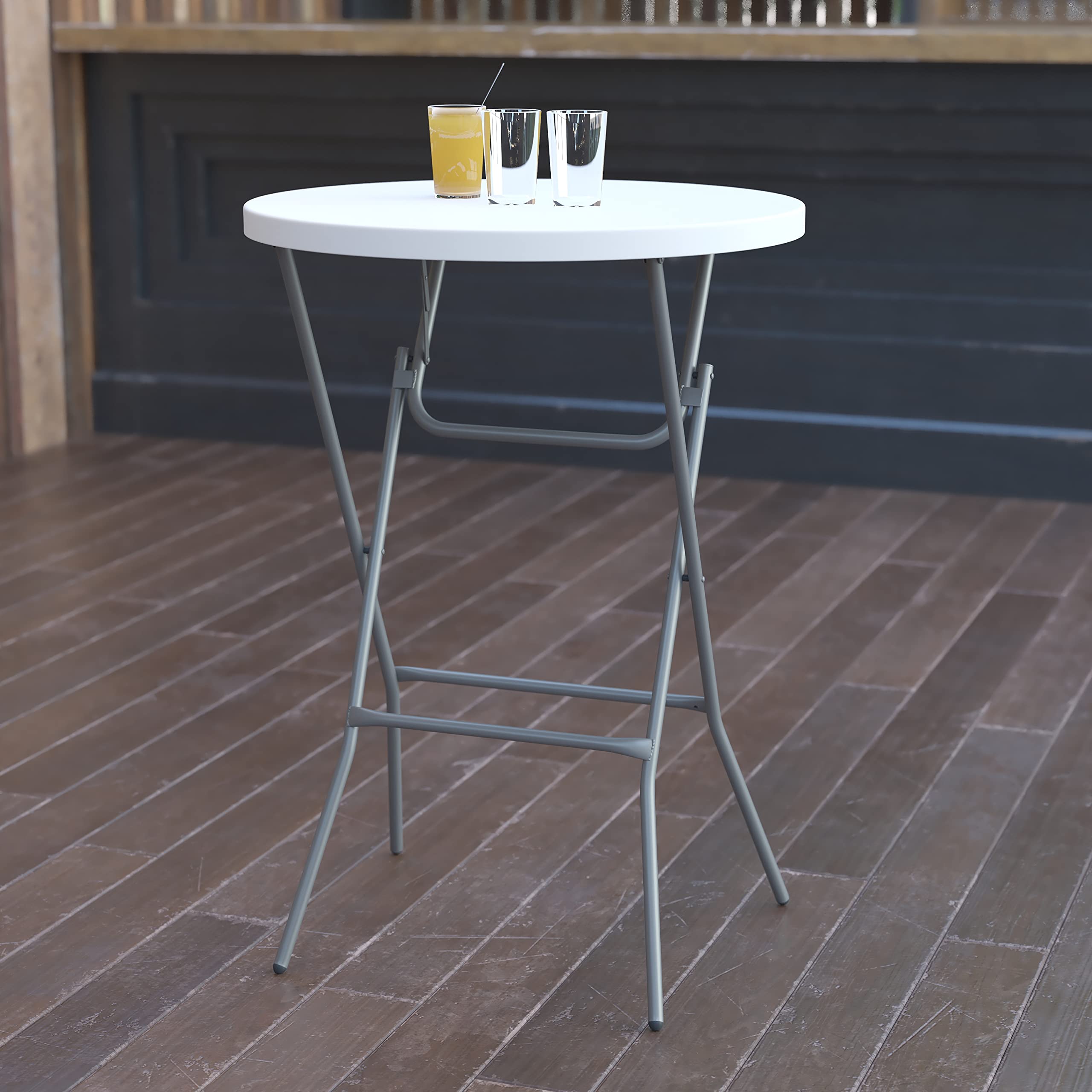 Flash Furniture 32" Round Folding Bar Height Tables for Parties and Commercial Events, Indoor/Outdoor Plastic Bar Height Folding Tables, Set of 4, White