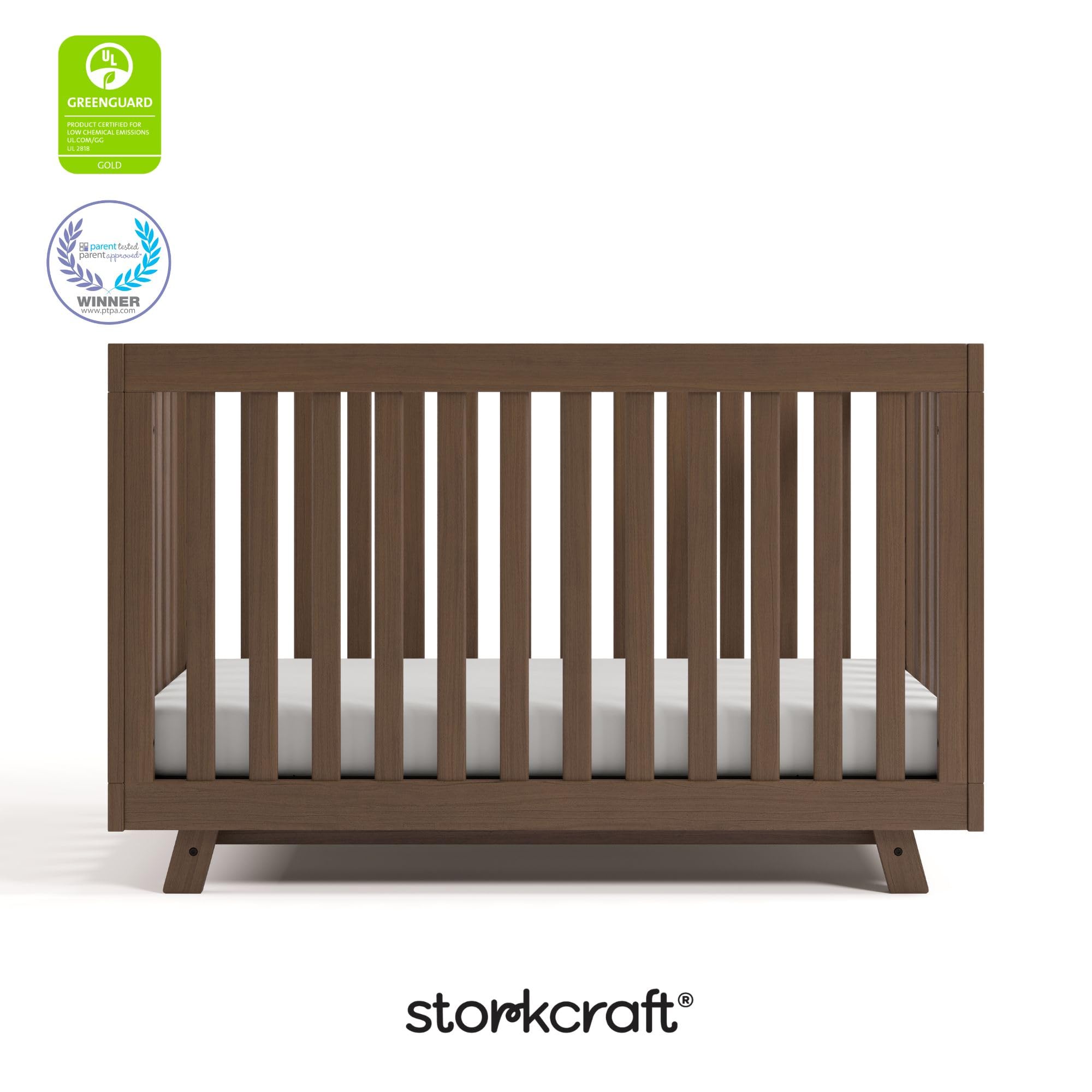 Storkcraft Beckett 3-in-1 Convertible Crib – GREENGUARD Gold Certified, Fits Standard Crib Mattress, Converts to Toddler Bed and Daybed, 4 Mattress Heights, Grow-with-Me Design (Hazelnut)