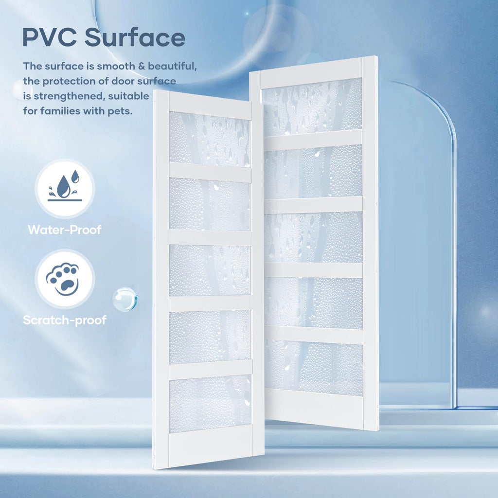 ROYMELO 36x84 Inch Glass Sliding Barn Door Slab and 6.6ft Hardware Kit Included, 5 Frosted Glass, LVL Wood Panel Covered with White Water-Proof Scratch-Proof PVC Surface, Simple DIY Assembly