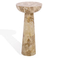 SAFAVIEH Couture Collection – Glendale Beige Round Marble Accent Table, Stone Pedestal Side Table, Modern Sculptural Design (SFV9766B)