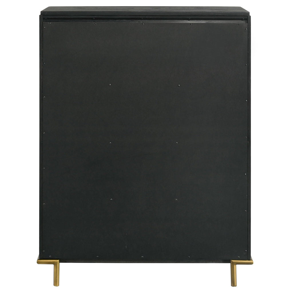 Coaster Home Furnishings - Arini - Wood - 5-Drawer Chest with Rounded Corners, Gold Knobs, Hidden Drawer and Wire-Brushed Finish - Coastal - Bedroom - Black - 224335