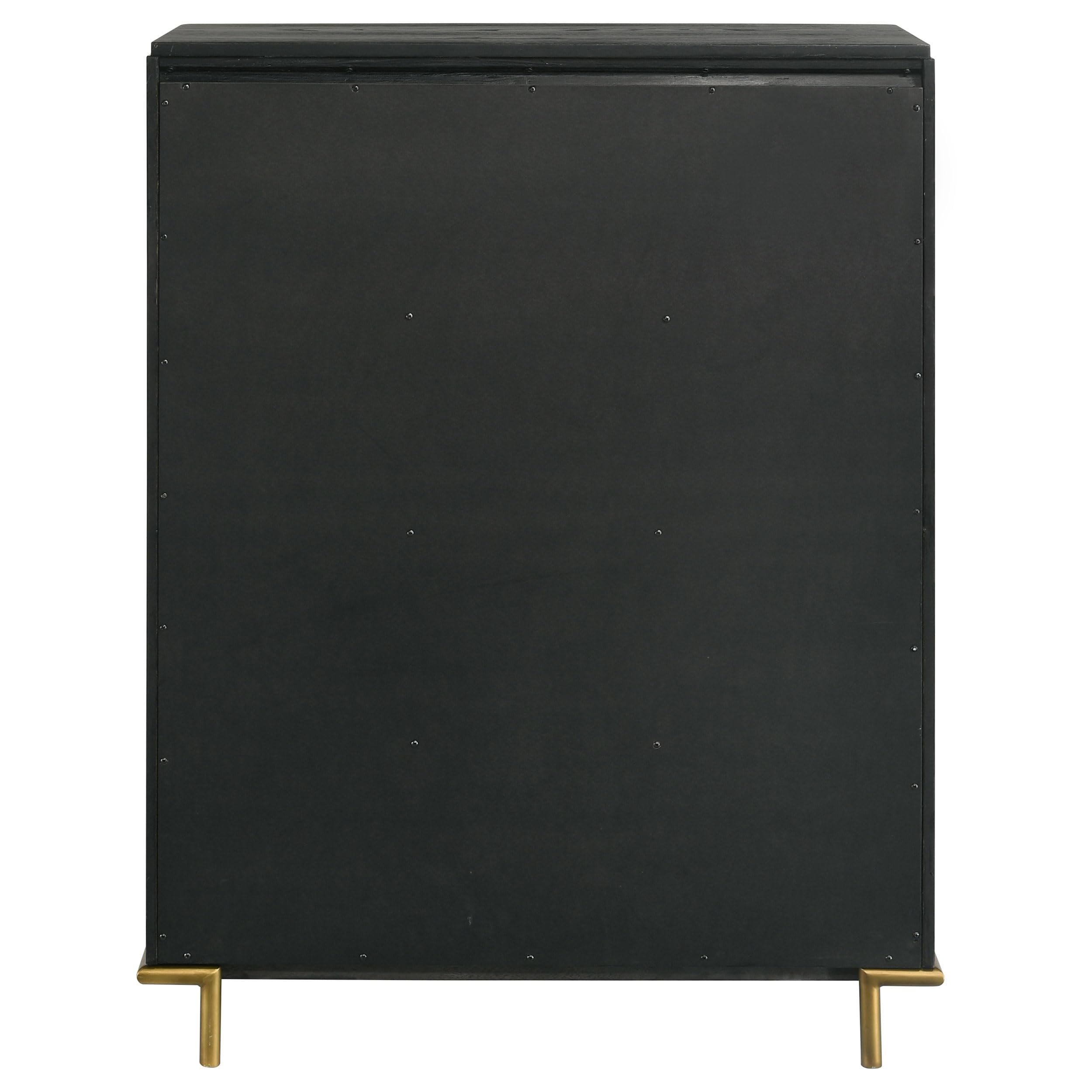 Coaster Home Furnishings - Arini - Wood - 5-Drawer Chest with Rounded Corners, Gold Knobs, Hidden Drawer and Wire-Brushed Finish - Coastal - Bedroom - Black - 224335