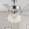 CROSSIO 52 Inch Crystal Ceiling Fan with Light and Remote Control, Modern Chandelier Fan with 5 Reversible Wood Blades Chrome Fandelier for Living Room Bedroom (Fine line Crystal-Ceiling Fan)