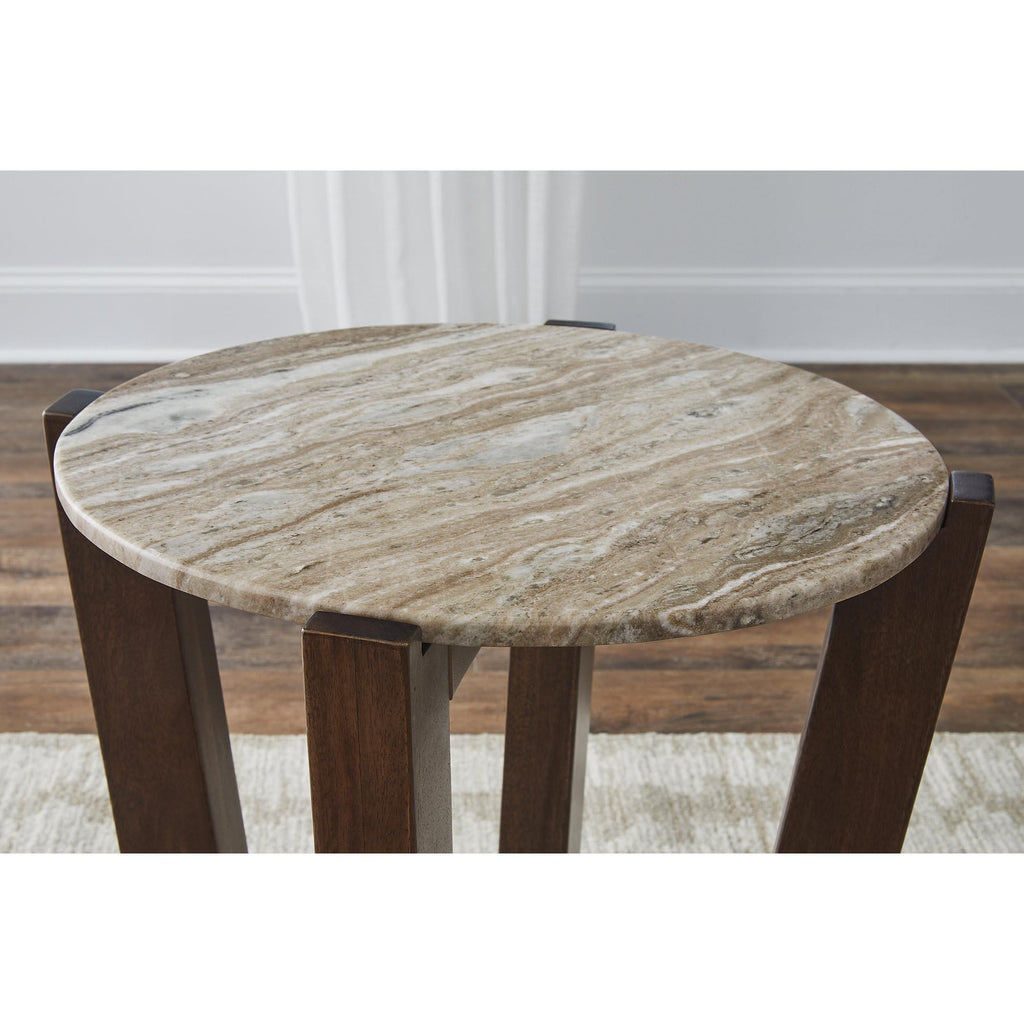 Signature Design by Ashley Tanidore Casual Marble Tabletop End Table with Cross Legs, Light Brown & Dark Brown