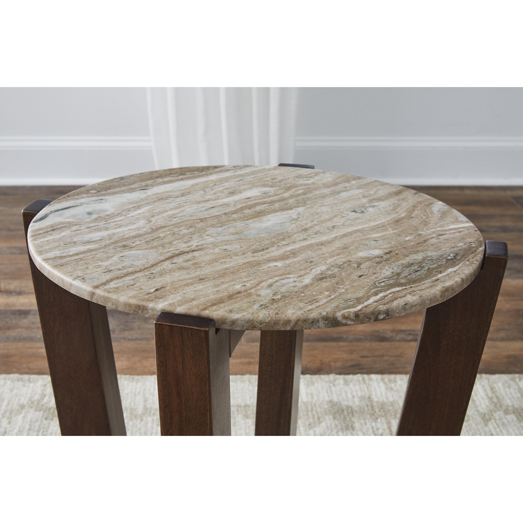 Signature Design by Ashley Tanidore Casual Marble Tabletop End Table with Cross Legs, Light Brown & Dark Brown
