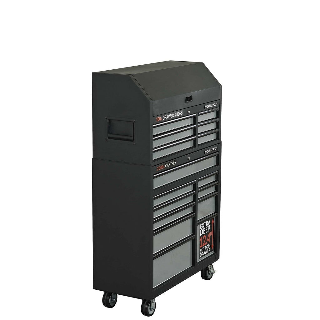 SHOPMAX 41″ 16-Drawer Tool Chest and Rolling Cabinet Combo, Black, (94106R2-10S7)