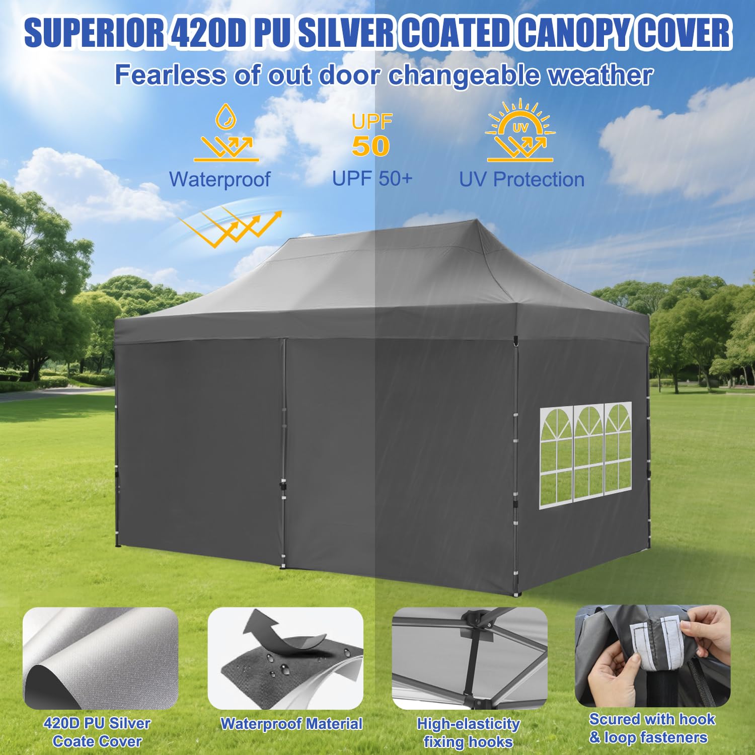 Yesker 10x20 Pop Up Canopy Tent with Sidewalls Instant Outdoor Canopy, Waterproof & UV Protection, Easy Setup Adjustable Height Heavy Duty Shelter Gazebo Tent for Patio Backyard Party Events, Gray