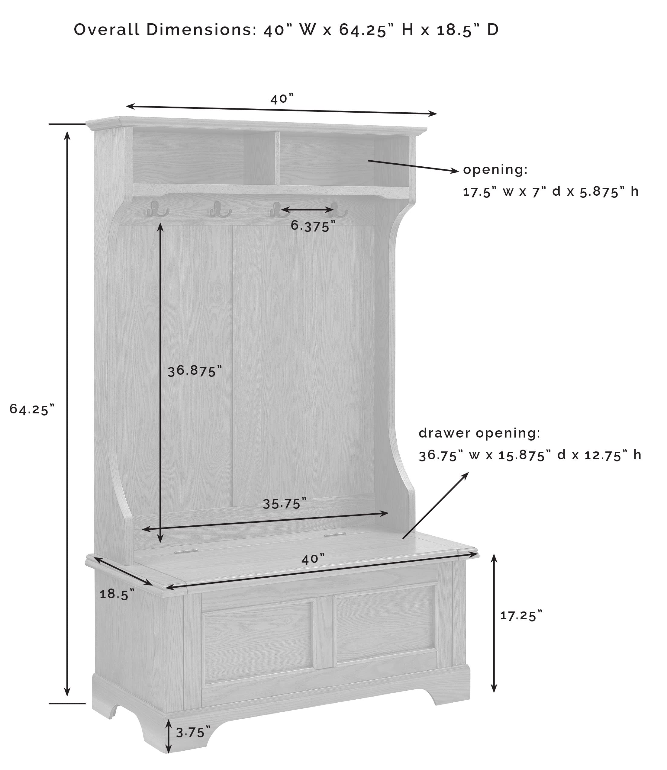 Crosley Furniture Campbell Hall Tree with Storage Bench and Coat Rack Hooks for Hanging, White