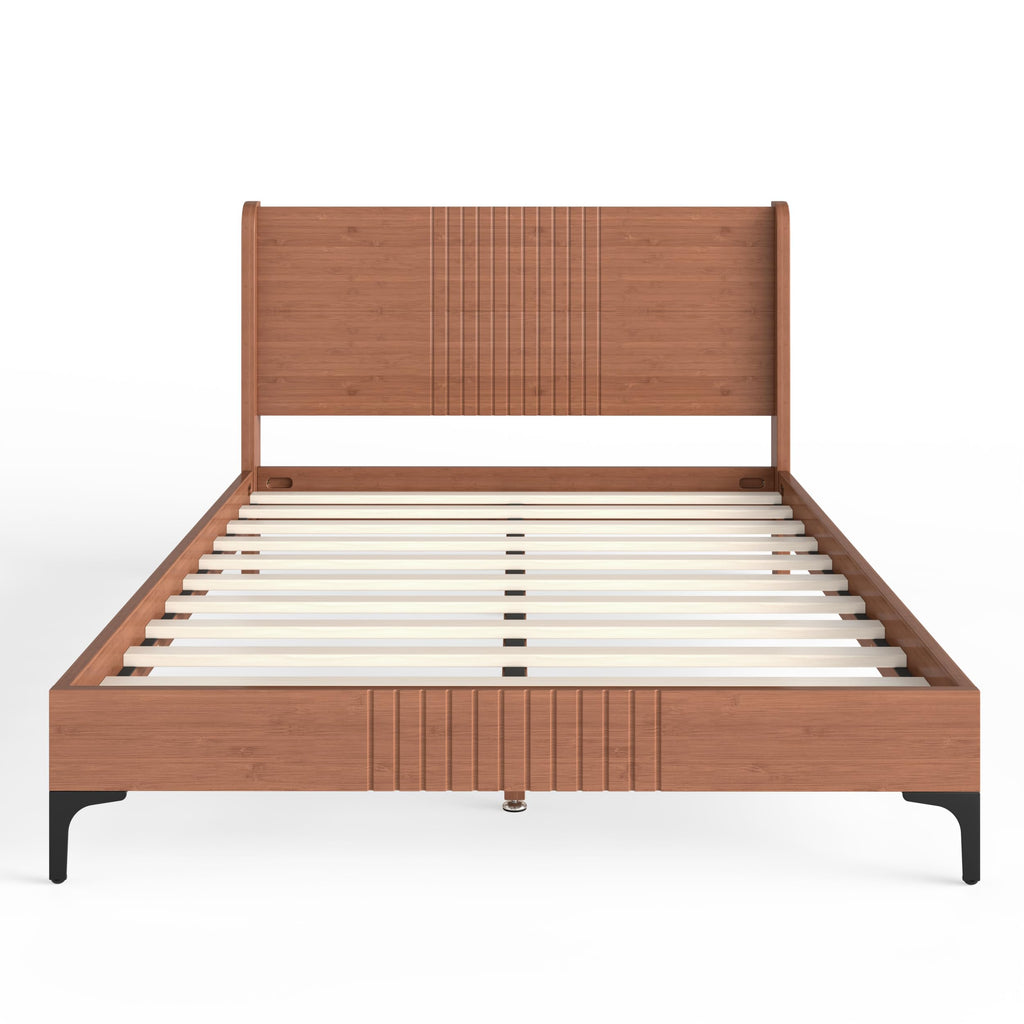 KEIKI Full Size Platform Bed with Bamboo-Made Structure, Mid-Century Style Bed Frame with Chic Headboard, Sustainable Bedframe Full for Bedroom, Easy Assembly, No Box Spring Needed, Natural