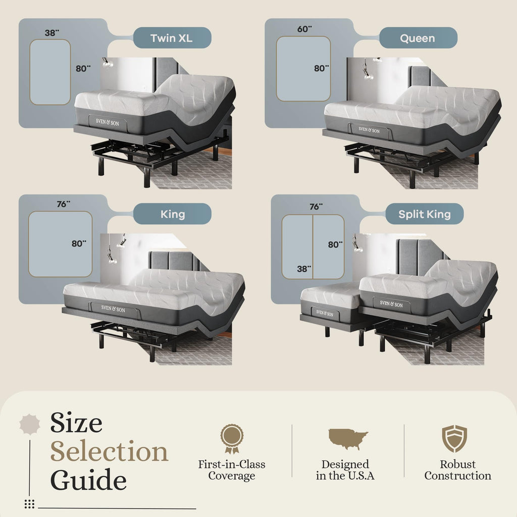 Sven & Son Classic Adjustable Bed Base, Head and Foot Lift, Massage, Under-Bed Lights, USB, Gel Memory, Zero Gravity Smart Frame - Twin XL + 14 inch Hybrid Spring Matt (Medium Soft)