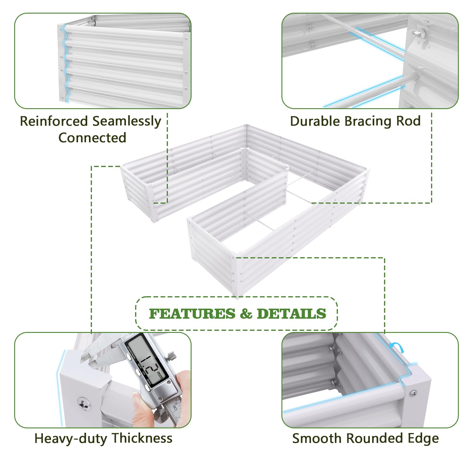 A ANLEOLIFE 6 Set U-Shaped Galvanized Raised Garden Beds Outdoor,6x6x1.5ft Large Metal Planter Box for Planting Vegetables Flowers Herb, Anti-Rust & Easy-Setup, Antique White
