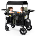 Kinder King Wagon Stroller for 2 Kids, All-Terrain Foldable Outdoor Stroller Wagon 2 Seater, Removable Canopy, Adjustable Handle, Shock-Absorbing Wheel, Detachable Tray, Large Storage, Green