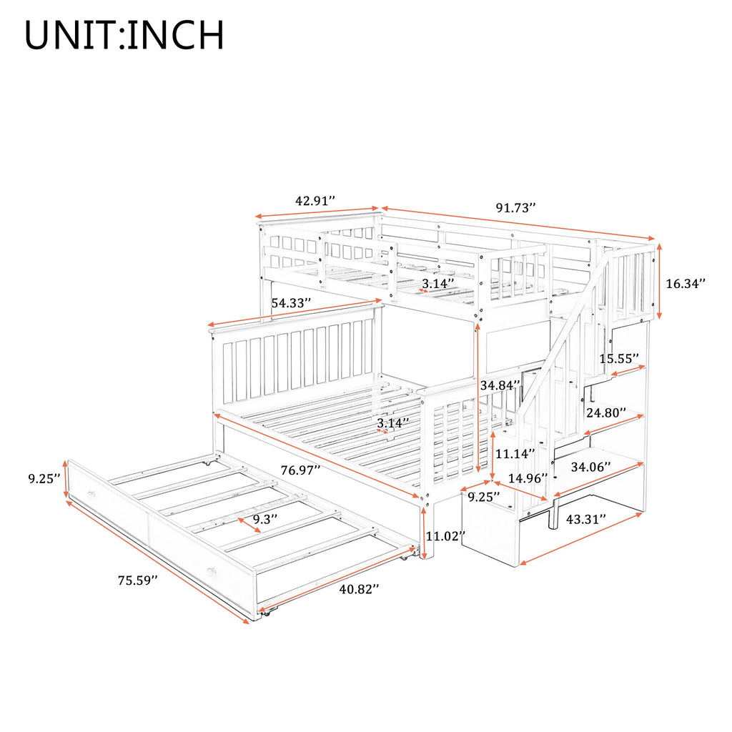Merax Stairway Twin-Over-Full Bunk Bed with Twin Size Trundle, Storage and Guard Rail for Bedroom, Dorm, for Adults, Espresso
