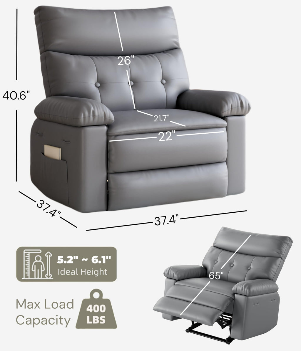 GarveeHome Recliner Chair - PU Leather Manual Recliner for Adults, Lazy Chair with 1.5X Sponge Comfort Arm and Back for Living Room, Bedroom