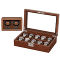 ROTHWELL Gift Set 10 Slot Leather Watch Box & Matching Double Watch Winder - Luxury Case Display Organizer, Locking Men's Jewelry Watches Holder, Men's Storage Boxes Glass Top Tan/Brown