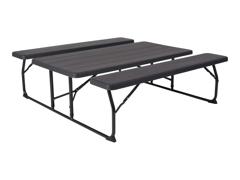 Flash Furniture Insta-Fold Picnic Table - Charcoal Wood Grain Folding Picnic Table Bench Set for Adults - 4.5 Foot Folding Table