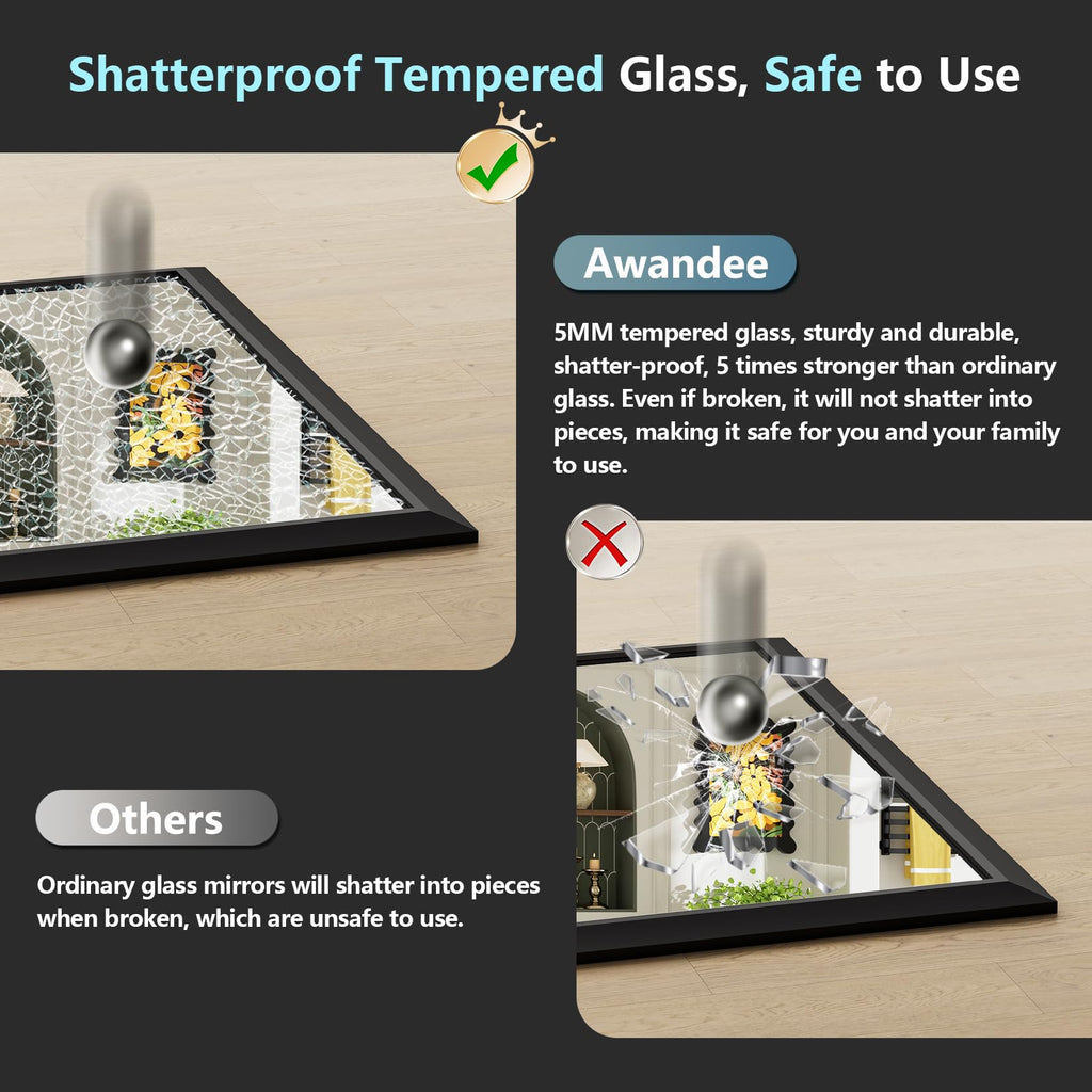 AWANDEE 72x32 Inch Black Bathroom Mirror for Wall, Beveled Framed Rectangle Bathroom Vanity Mirrors for Over Sink, Bedroom, Living Room, Entryway, Anti-Rust, HD Tempered Glass, Horizontally/Vertically
