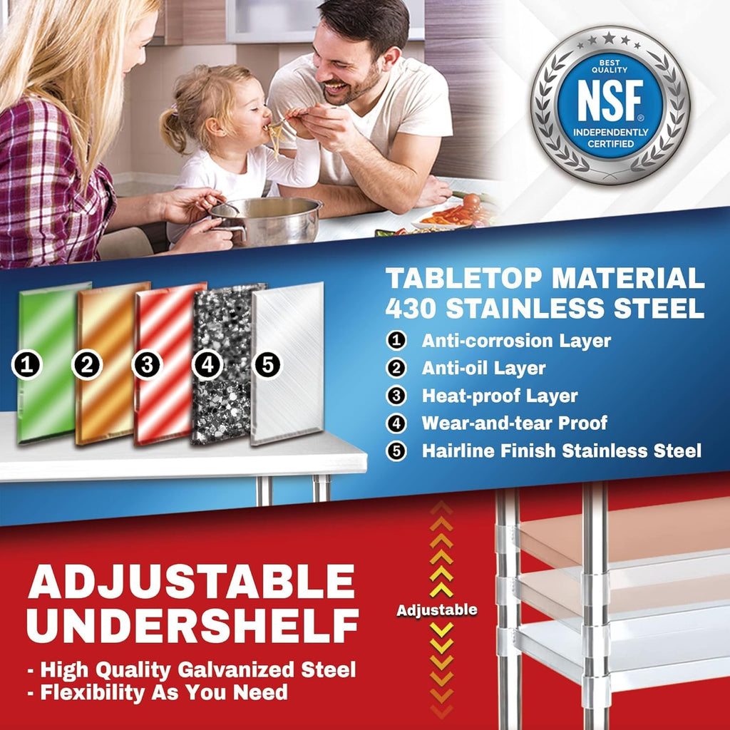 DuraSteel 30x36 NSF Stainless Steel Cart Work Table - Heavy Duty Rolling Food Prep Table Countertop Island - Metal Utility Cart on Wheels Caster, Grill Stand Storage Outdoor Kitchen Tables Bar Top