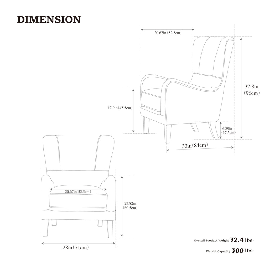KEIKI PU High Back Accent Chair Oversized, Retro Wingback Reading Armchair with Solid Wood Legs, Mid-Century Comfy Arm Chair Lounge, Upholstered Single Sofa for Living Room, Easy Assembly, Brown