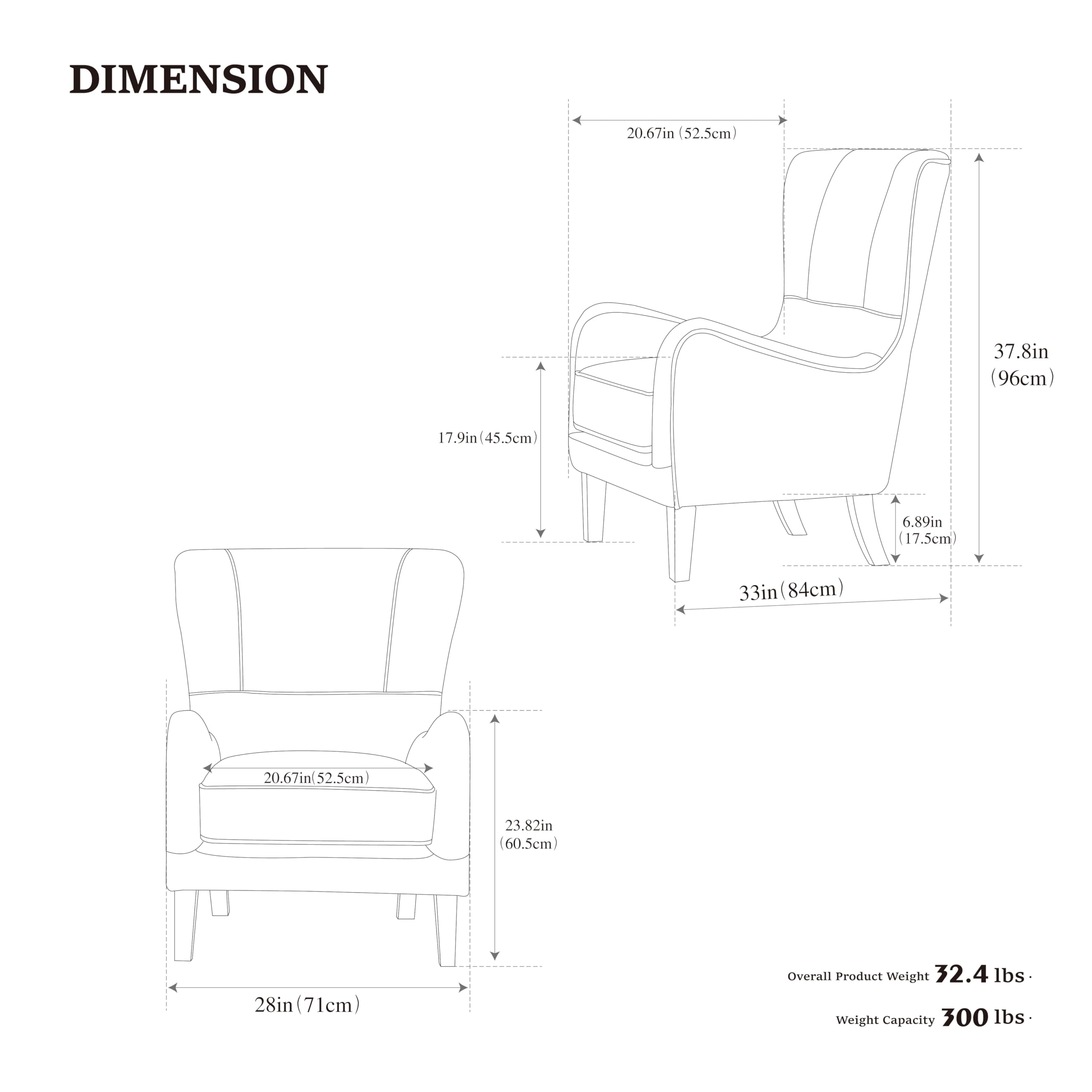 KEIKI PU High Back Accent Chair Oversized, Retro Wingback Reading Armchair with Solid Wood Legs, Mid-Century Comfy Arm Chair Lounge, Upholstered Single Sofa for Living Room, Easy Assembly, Brown