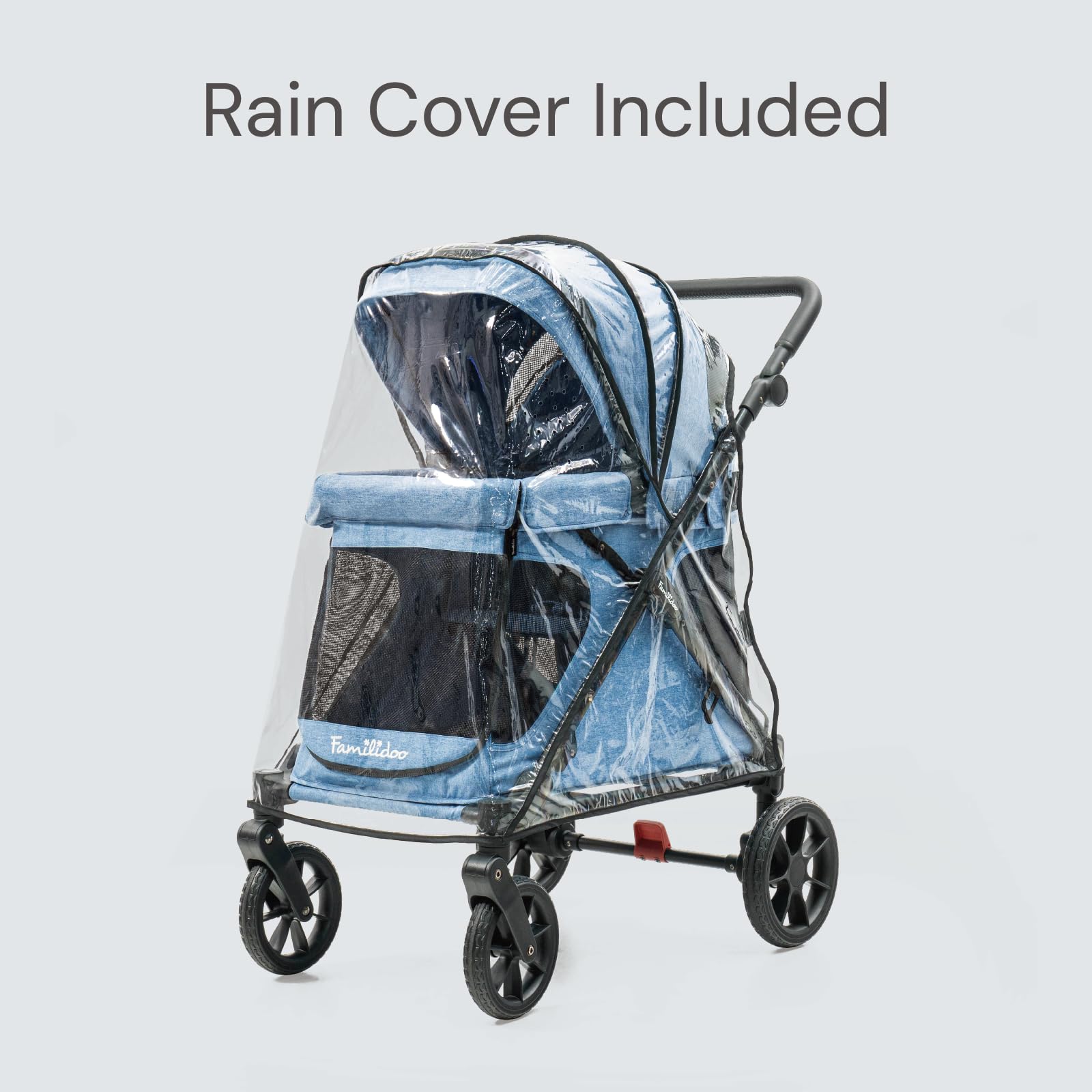 Familidoo Q1 2.0 Multi-Use Kids Wagon Stroller – Foldable, Lightweight & All-Terrain for Kids & Pets – Magnetic Safety Harness, Rain Cover & Compact Travel Design – Up to 132 lbs (Denim Blue)