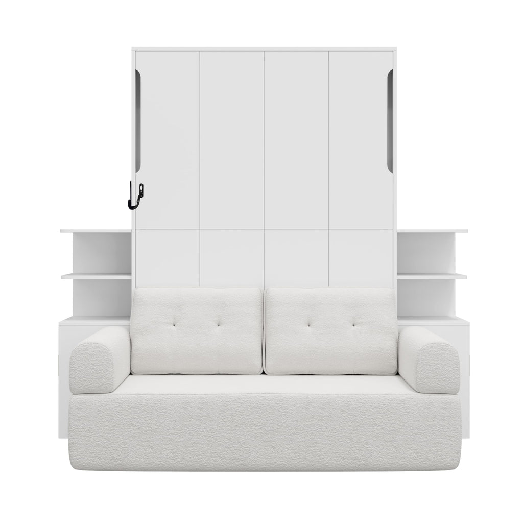 Ball & Cast Murphy Bed Full Size Murphy Beds with Sofa and Storage Cabinets,Wood Wall Hideaway w/Slat Support,can be Folded,Space-Saving,for Small Room,Dorms,White