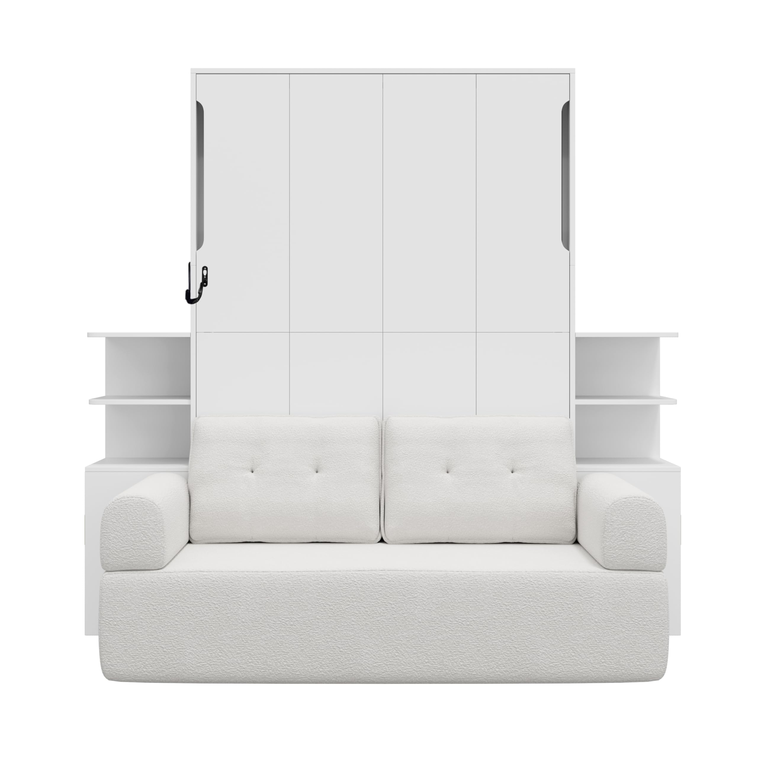 Ball & Cast Murphy Bed Full Size Murphy Beds with Sofa and Storage Cabinets,Wood Wall Hideaway w/Slat Support,can be Folded,Space-Saving,for Small Room,Dorms,White