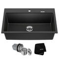 KRAUS Quarza 31-inch Drop-In/Undermount Single Bowl Granite Kitchen Sink in Black Onyx, KGD-412B
