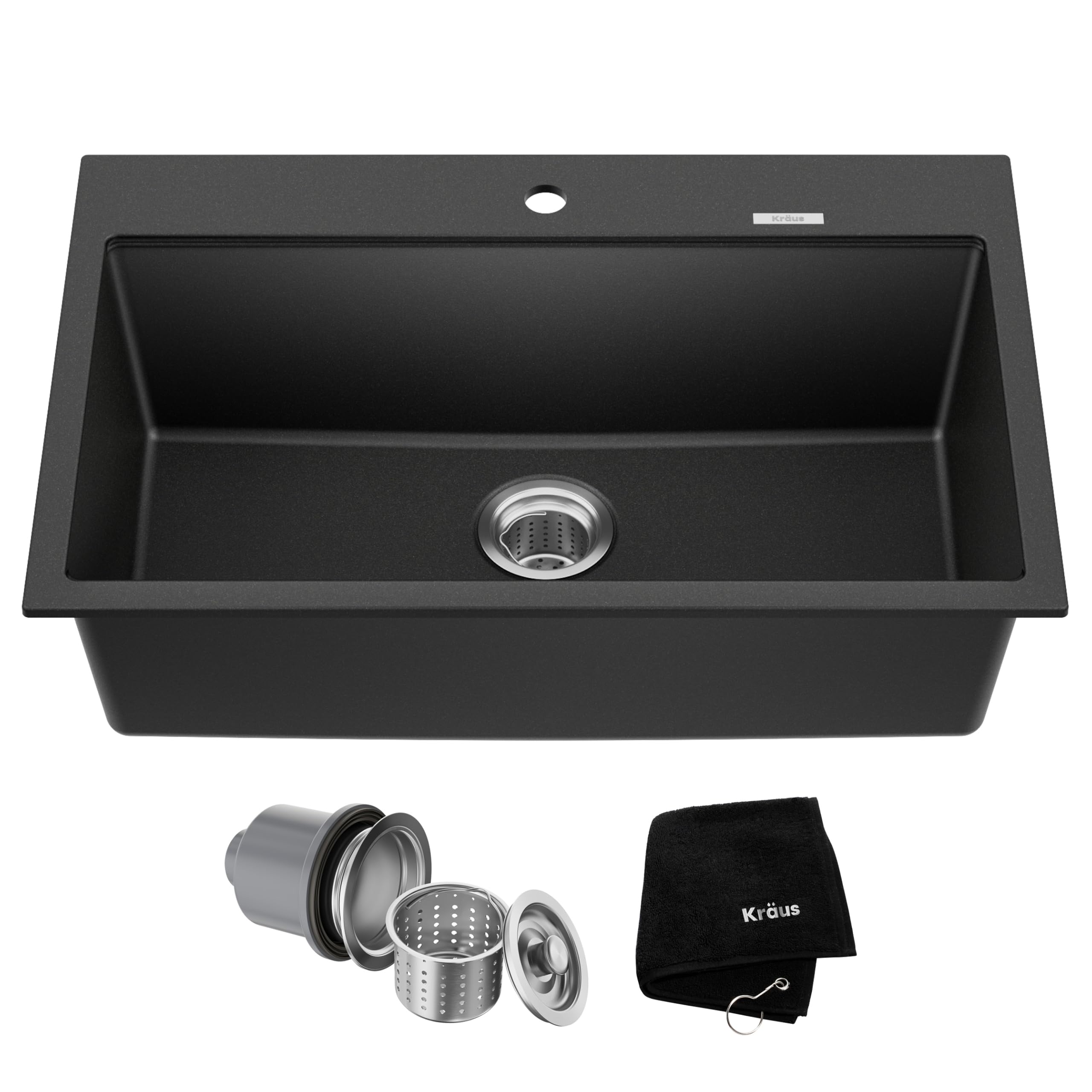 KRAUS Quarza 31-inch Drop-In/Undermount Single Bowl Granite Kitchen Sink in Black Onyx, KGD-412B