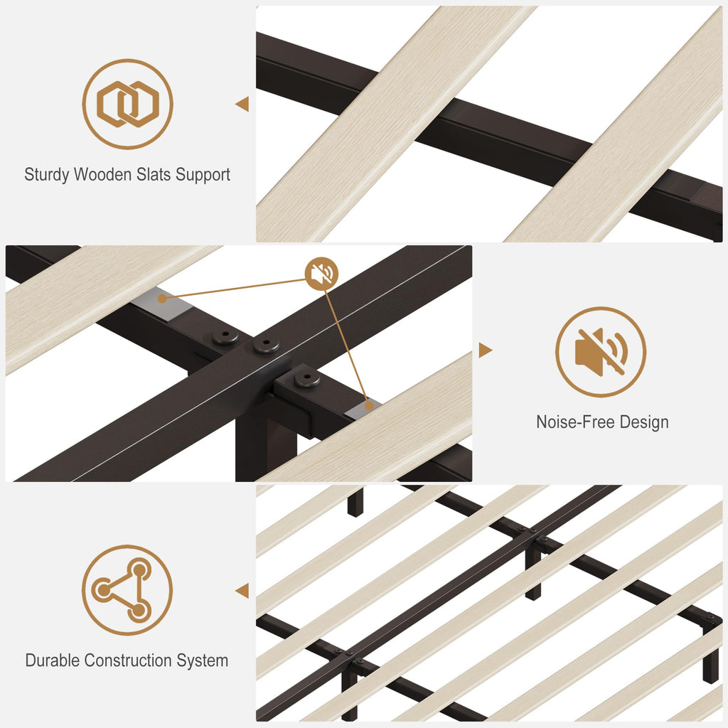 Garvee King Bed Frame with LED Light and Charging Station, Upholstered Bed Frame with Button Headboard, Wood Slat, No Box Spring Needed, Easy Assembly