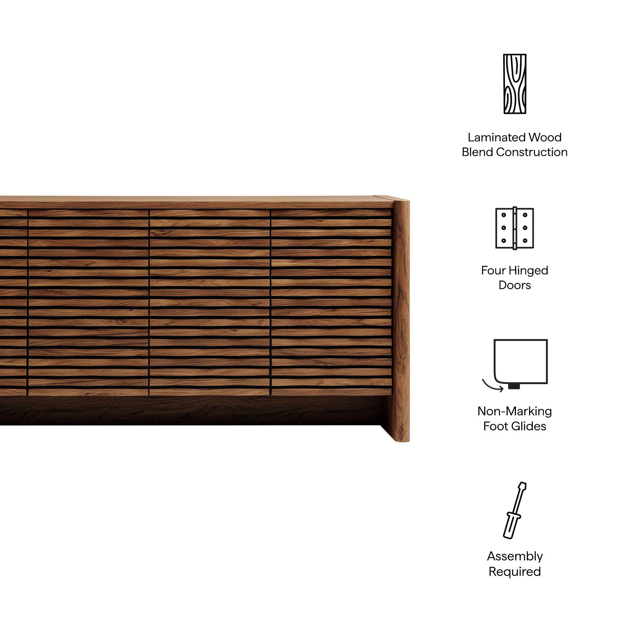 Modway Emric Wave 66-Inch Mid-Century Modern Sideboard Buffet Cabinet in Walnut