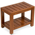 TeakCraft Teak Shower Bench with Shelf, 24” Wide, Shower Stool, Fully Assembled Bathroom Shower Seat, Water-Resistant Spa Bath Bench for Shower, Bathroom & Entryway, The Tara