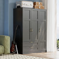 66" 3 Doors Wooden Wardrobe Closet Armoire with 2 Drawers & 3 Shelves, Wooden Wardrobe Closet with Hanging Rod, Bedroom Large Capacity Freestanding Armoire for Bedroom,Cloak Room,Entrance Hall, Black