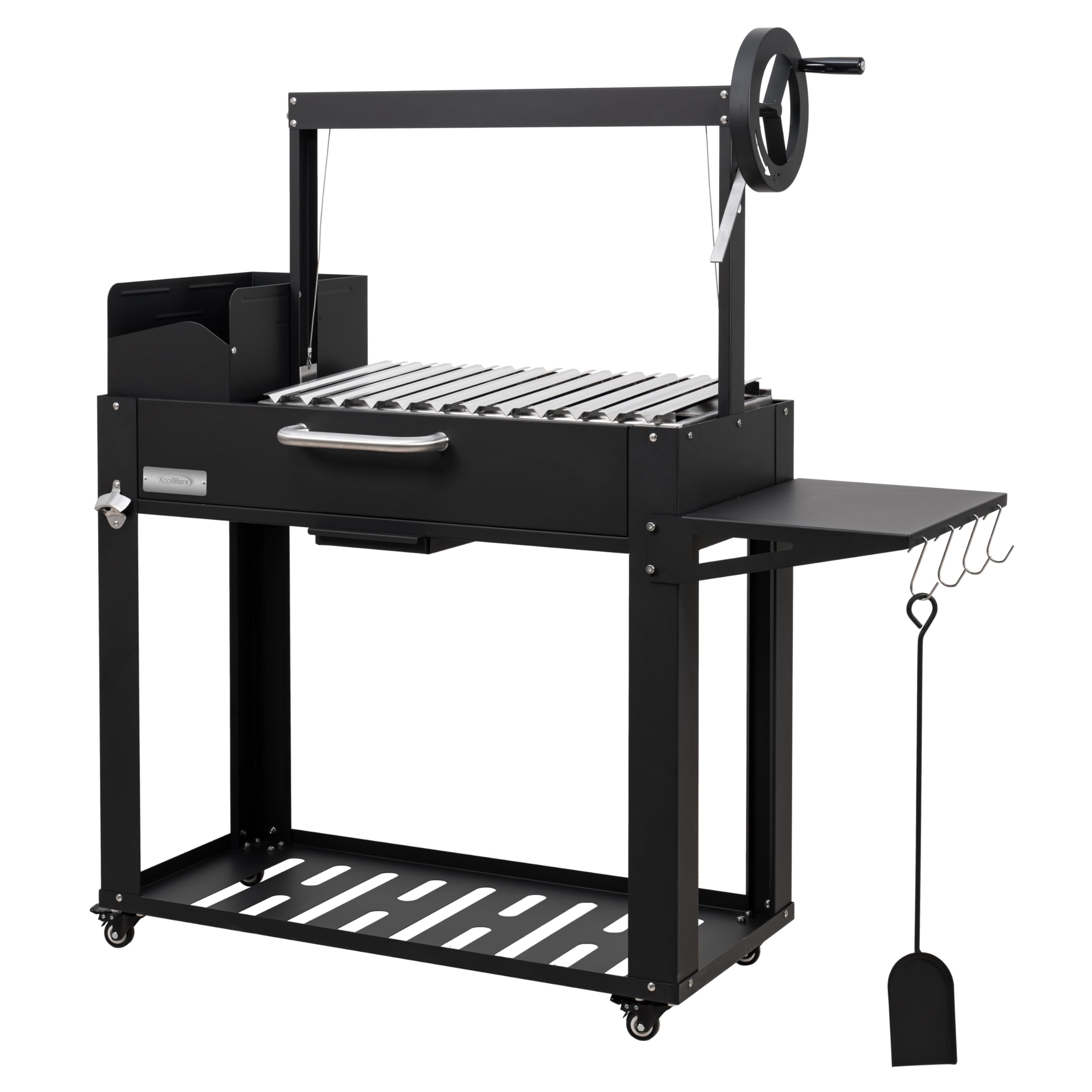 KoolMore 54 in. Charcoal BBQ Grill, Santa Maria Argentine Outdoor Grill with Interchangeable V Grates, Large Barbecue Grill for Outdoor Cooking, Black