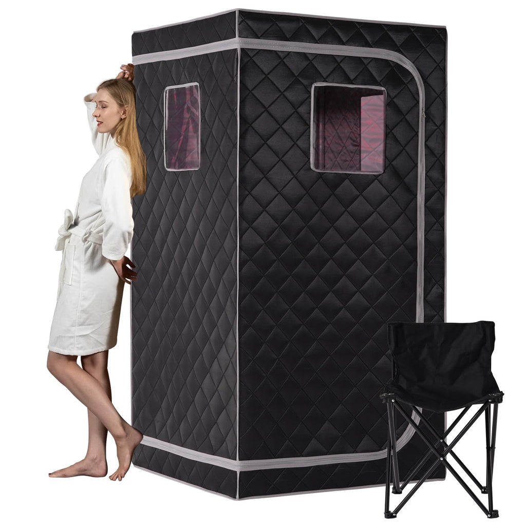 Smartmak Portable Infrared Sauna Box with 660nm Red Light Therapy Lamp for Home, Personal Indoor Full Body Dry Sauna Spa Tent, Relax Saunas with 6 Heaters, Heated Foot Pad, Remote, Chair, Greyborder