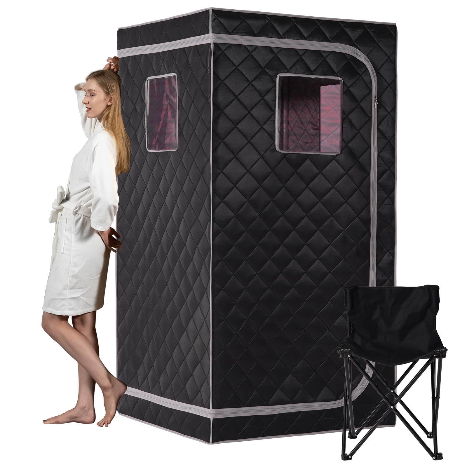 Smartmak Portable Infrared Sauna Box with 660nm Red Light Therapy Lamp for Home, Personal Indoor Full Body Dry Sauna Spa Tent, Relax Saunas with 6 Heaters, Heated Foot Pad, Remote, Chair, Greyborder