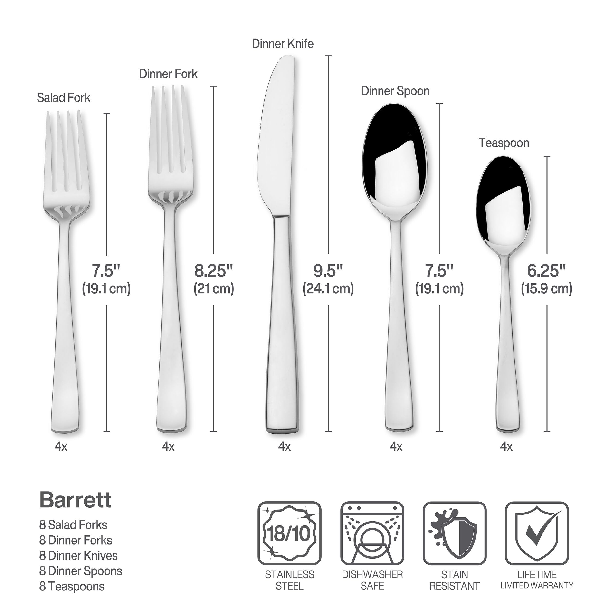 Mikasa Barrett 18.10 45 Piece Stainless Steel Cutlery Set, Service For 8