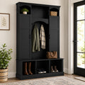 FILWY ON-Trend Modern All-in-One Hall Tree with Adjustable Shelves, Classic Arched Farmhouse Storage Bench with Dual Side Cabinets, Elegant Entryway Organizer with 7 Hooks for Mudroom, Hallway