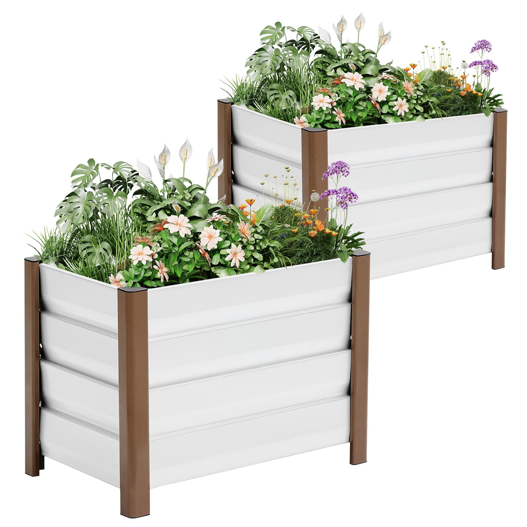JoanKaren 2 Pack Aluminum Raised Garden Bed with Legs, 24x16x18 in Outdoor Metal Elevated Planter Box with Drainage Holes for Garden, Patio, Balcony, Backyard Vegetable & Flower Planting, White