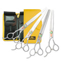Kenchii Future Star Dog Grooming Scissors Lefty Set Premium Kit for Novice & Pro Groomers Straight Curved Thinner & Blender Shears with Micro Serrated Blades Includes Case and Inserts.